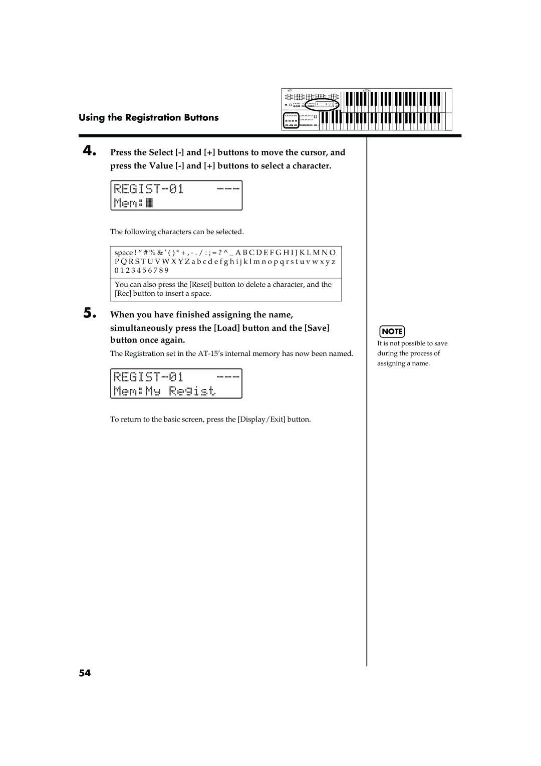 Roland AT15 owner manual Using the Registration Buttons 