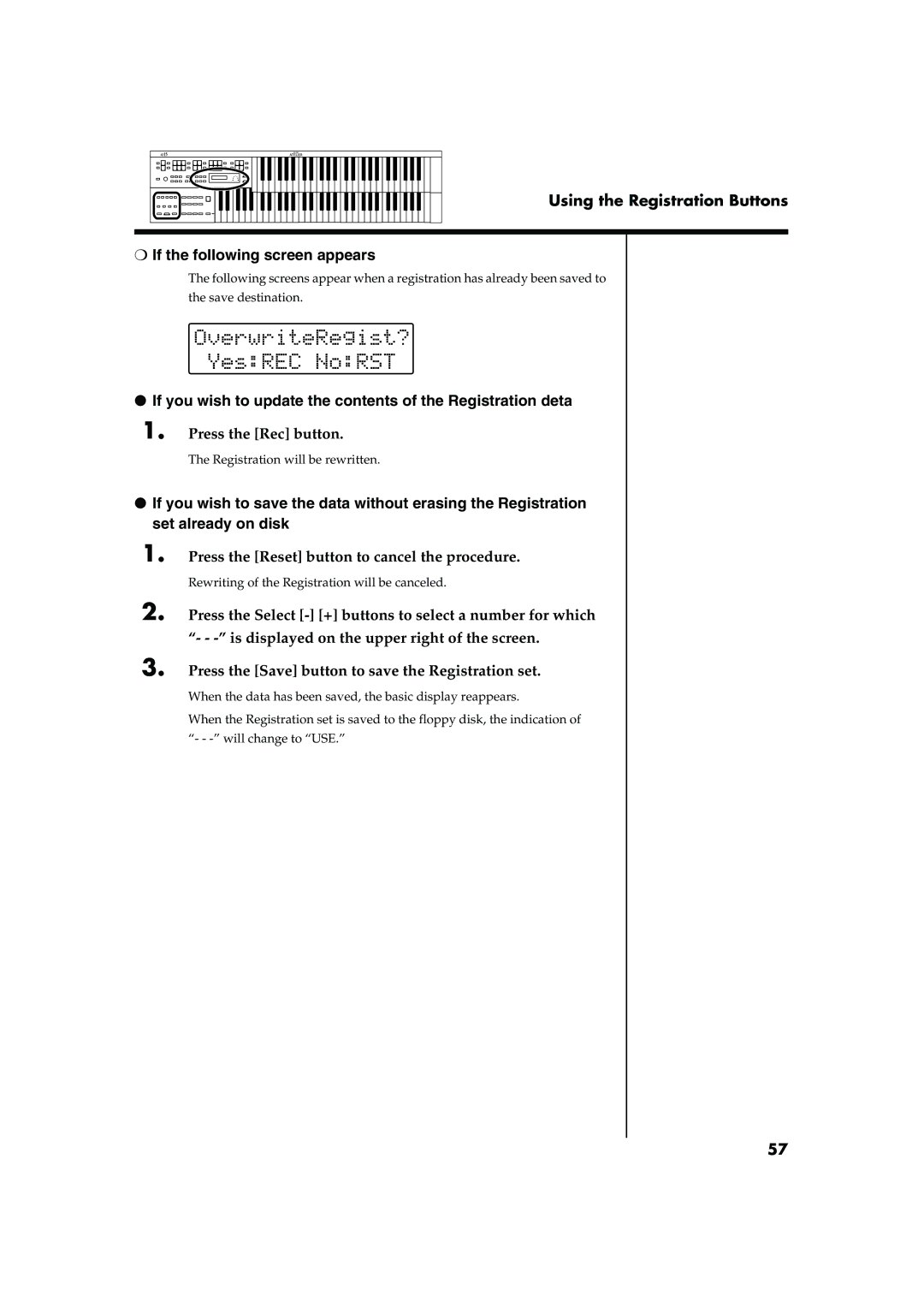 Roland AT15 If you wish to update the contents of the Registration deta, Press the Reset button to cancel the procedure 