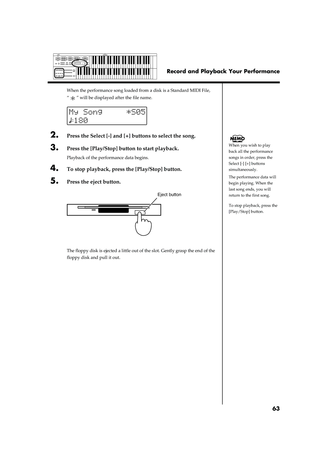 Roland AT15 owner manual Playback of the performance data begins 