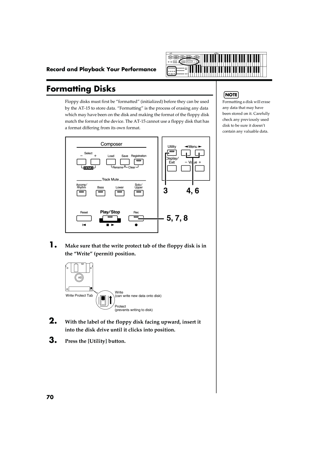 Roland AT15 owner manual Formatting Disks 