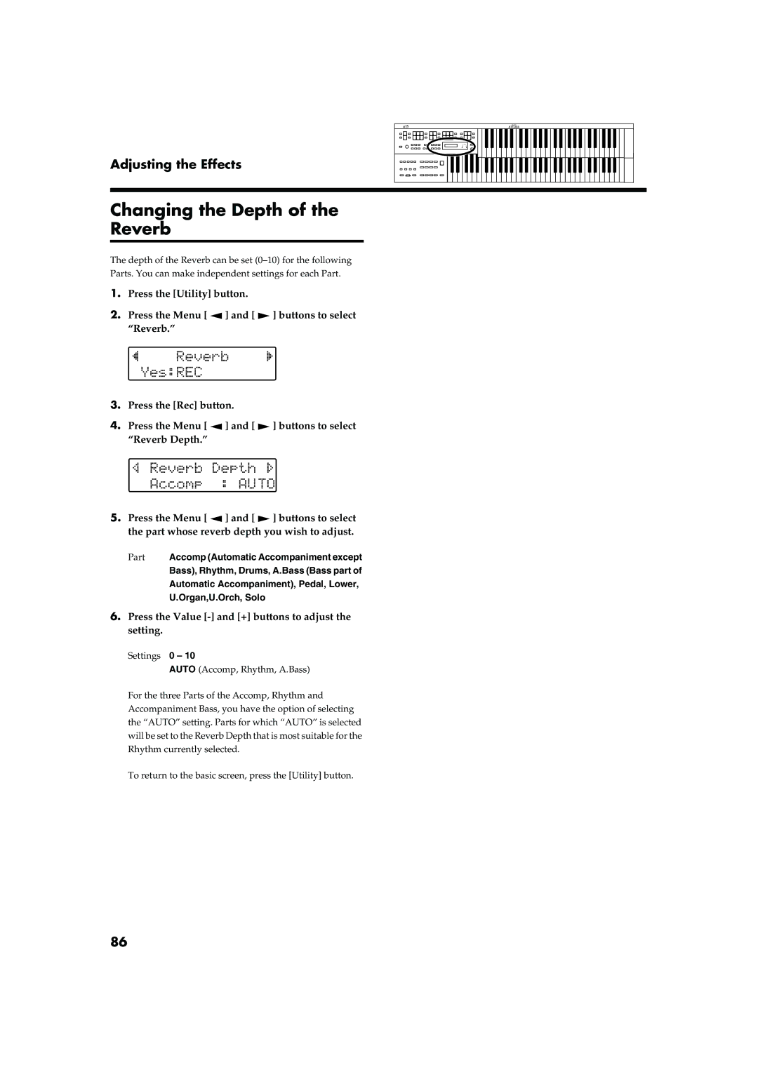 Roland AT15 owner manual Changing the Depth of the Reverb 