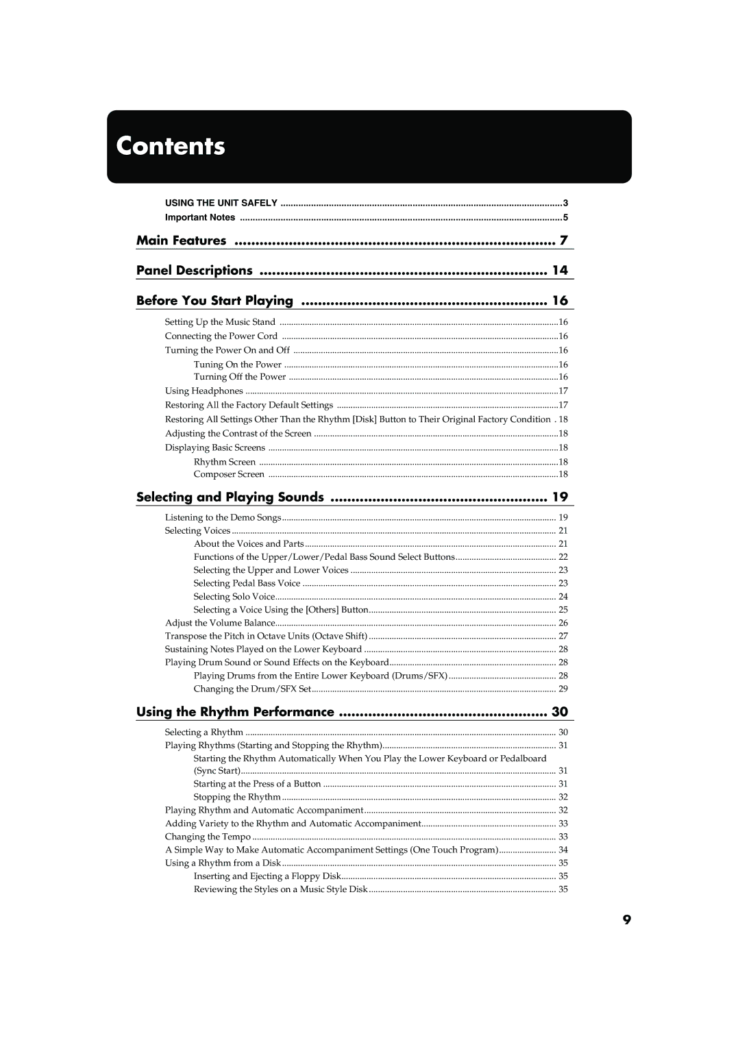 Roland AT15 owner manual Contents 