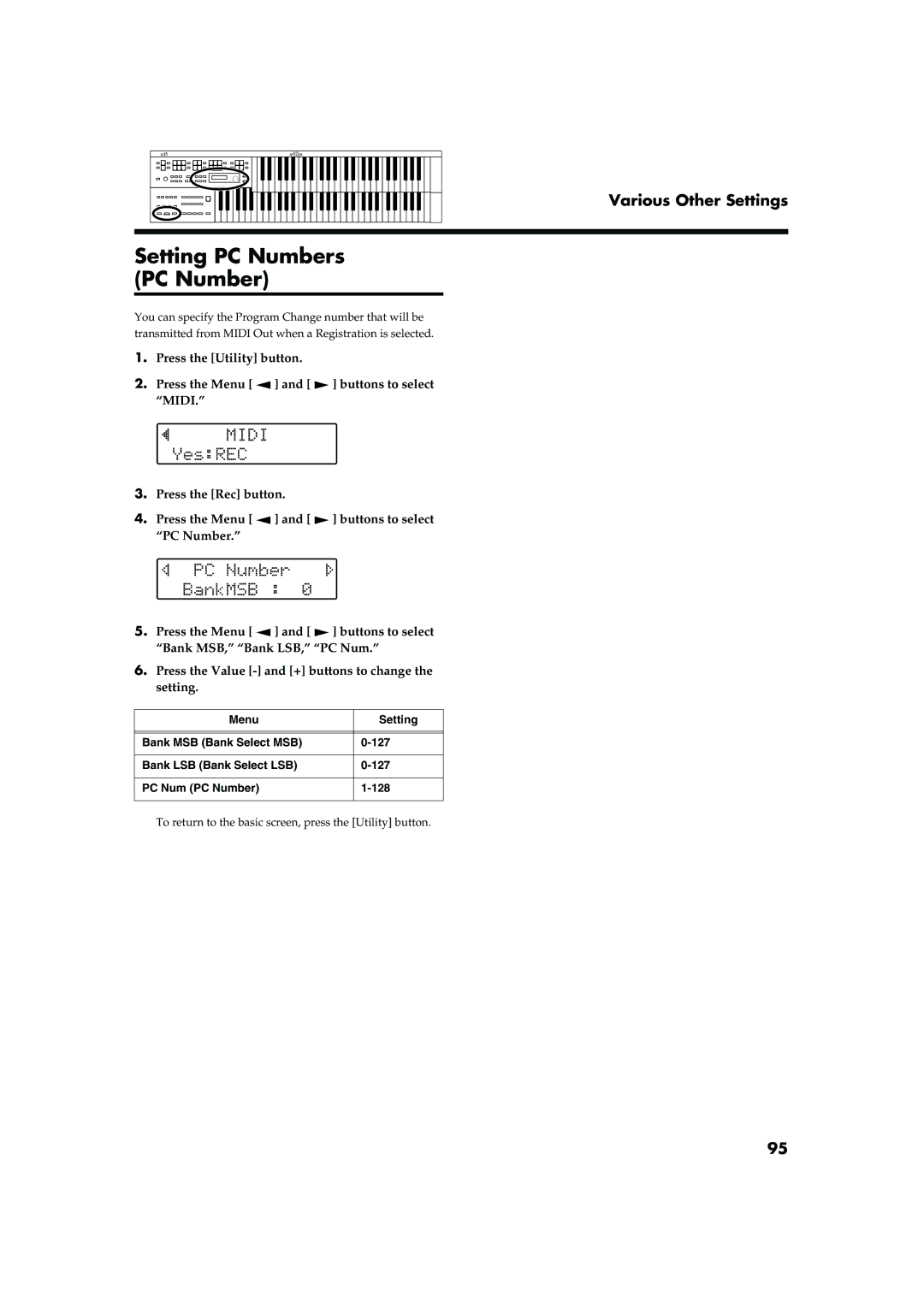 Roland AT15 owner manual Setting PC Numbers 