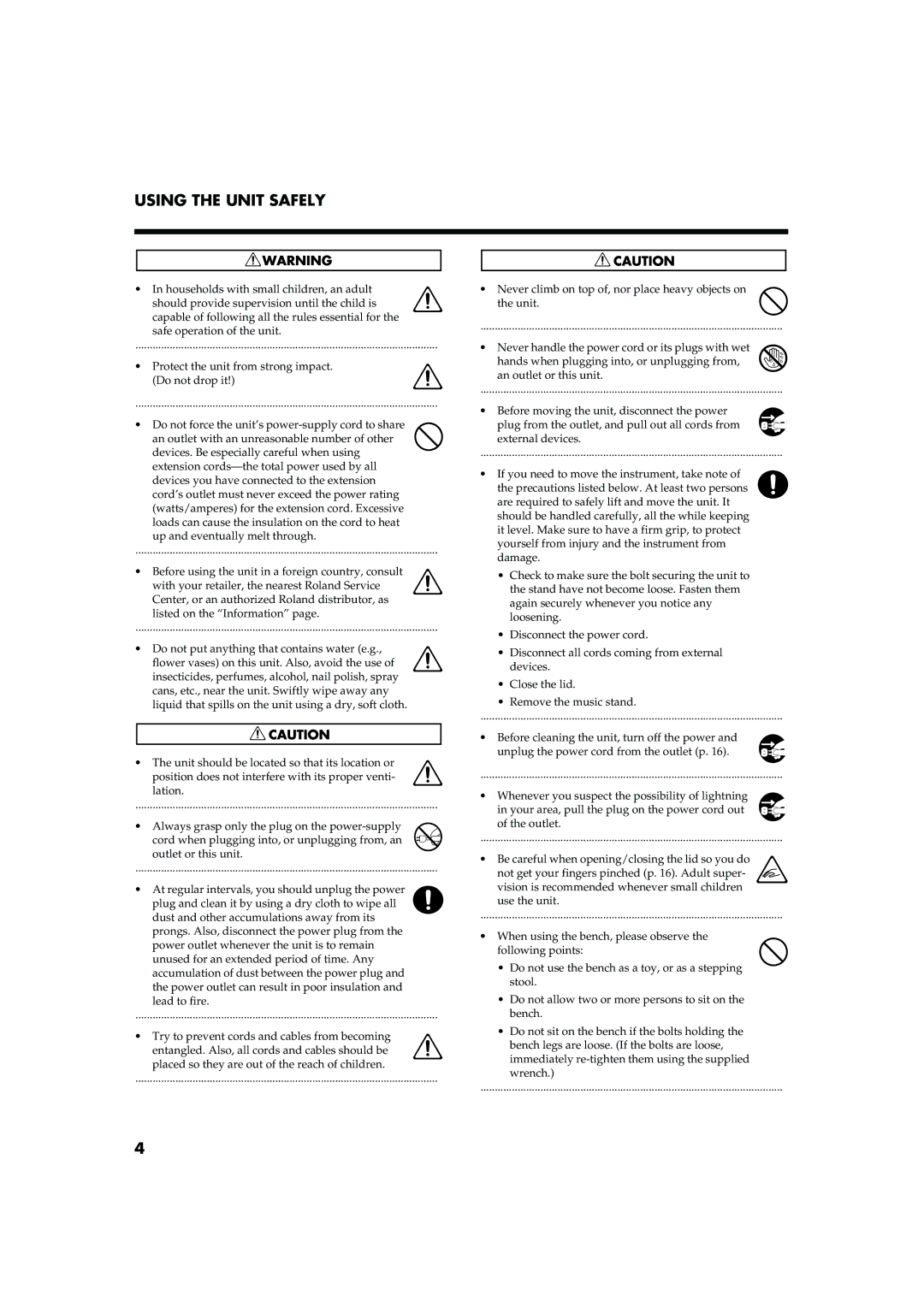 Roland AT20s owner manual Using the Unit Safely 