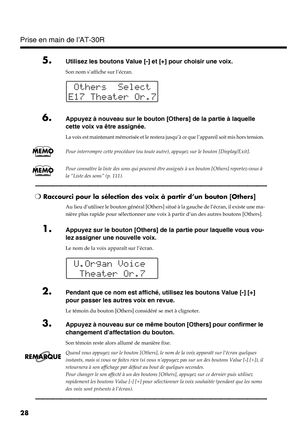 Roland AT30R manual Memo 