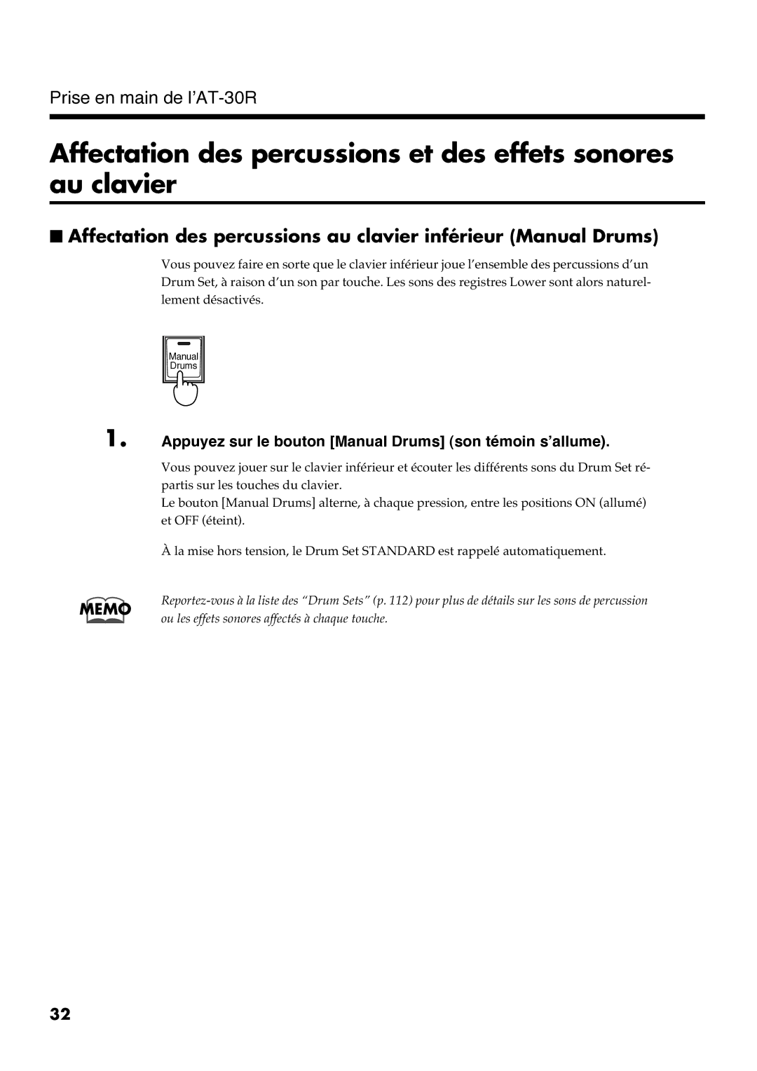 Roland AT30R manual Affectation des percussions et des effets sonores au clavier 