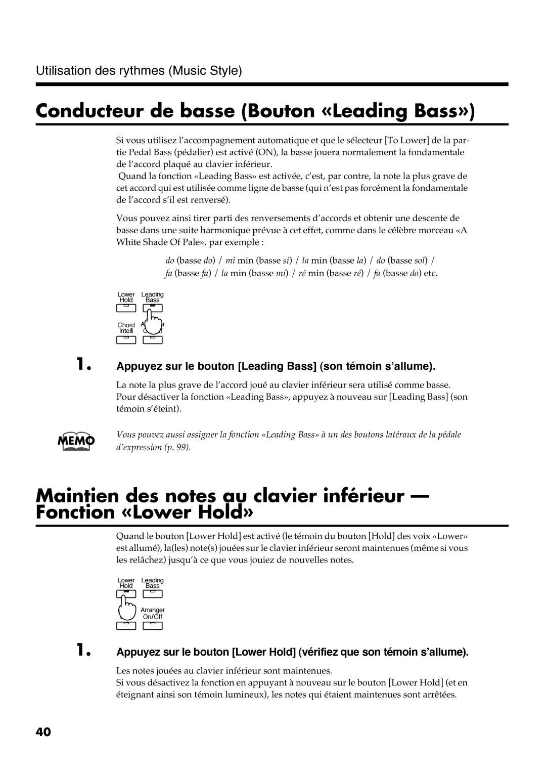 Roland AT30R manual Conducteur de basse Bouton «Leading Bass» 