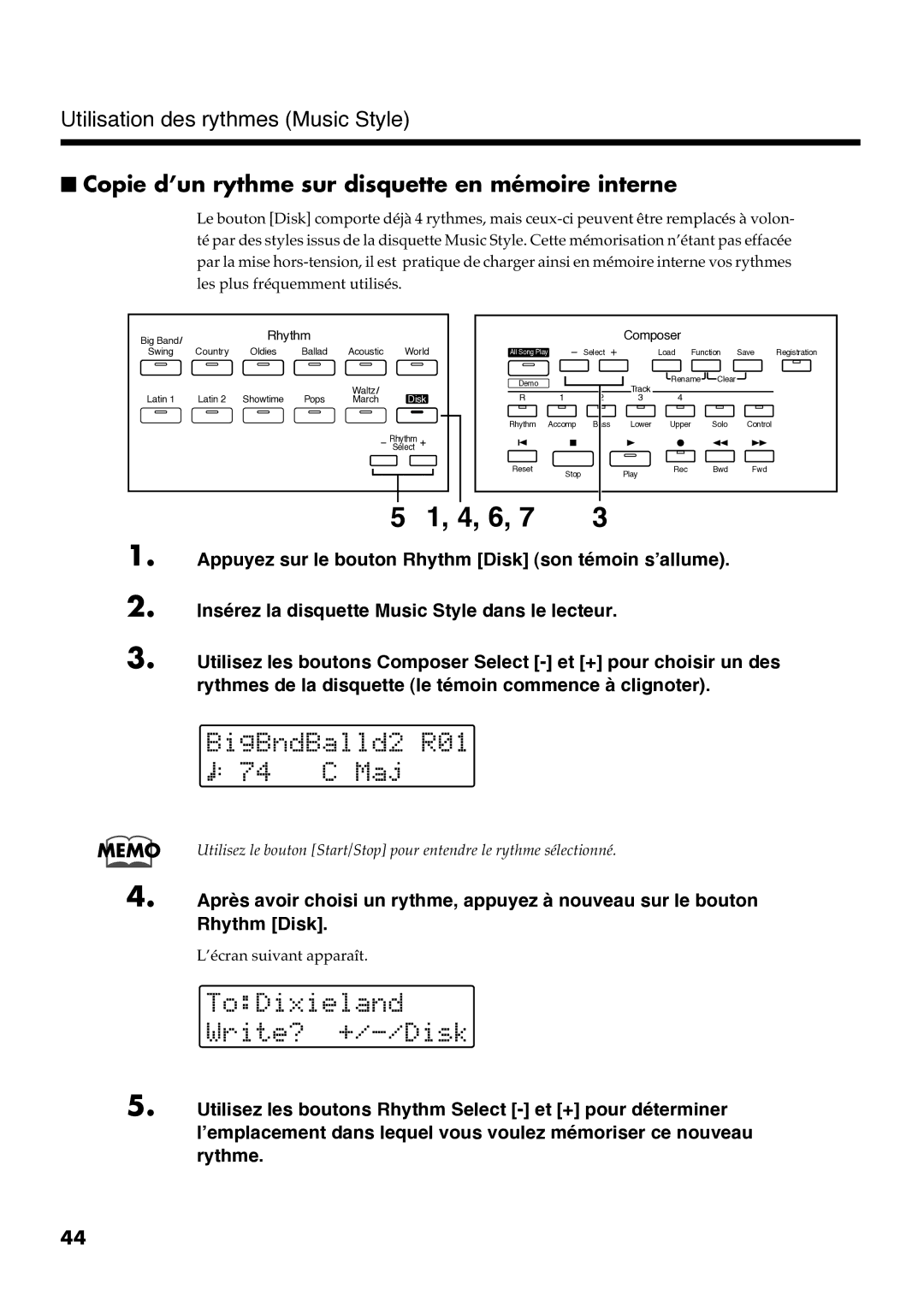 Roland AT30R manual Copie d’un rythme sur disquette en mémoire interne, #!# 