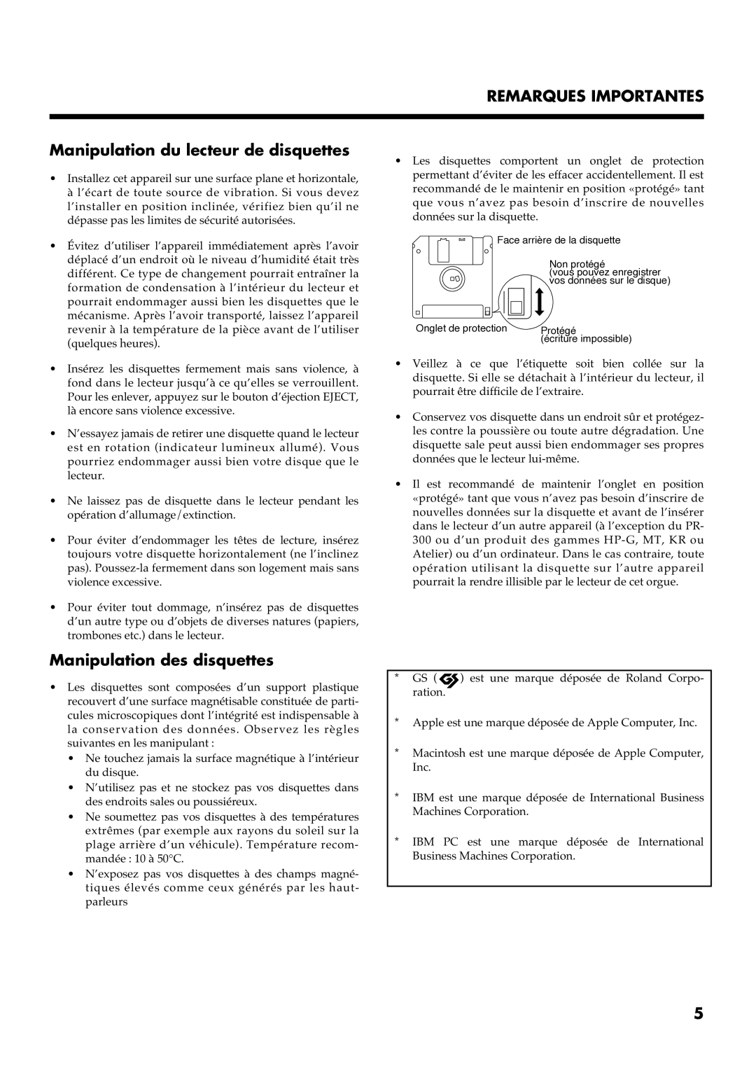 Roland AT30R manual Remarques Importantes 