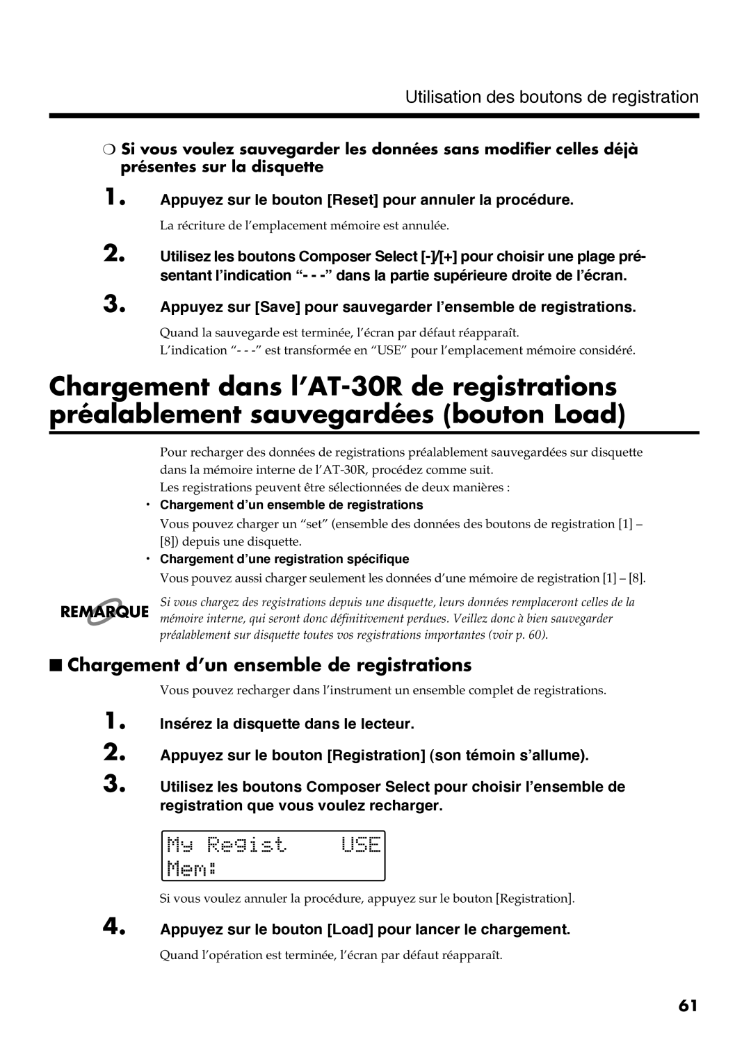 Roland AT30R manual Utilisation des boutons de registration 