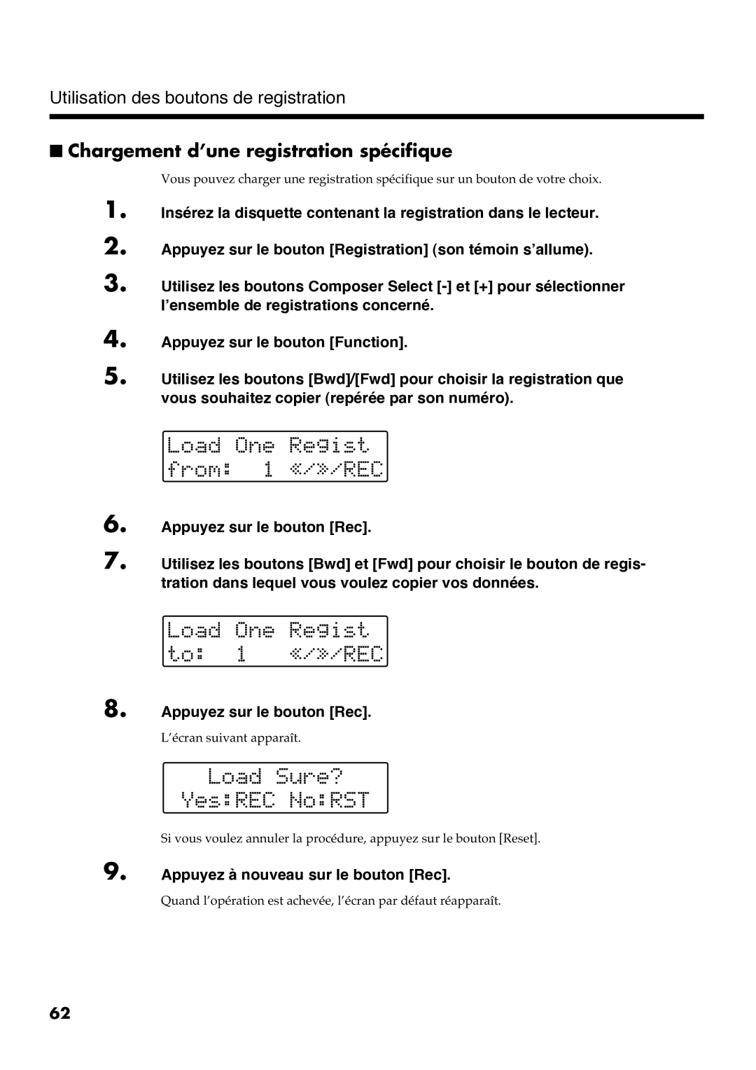 Roland AT30R manual Chargement d’une registration spécifique 