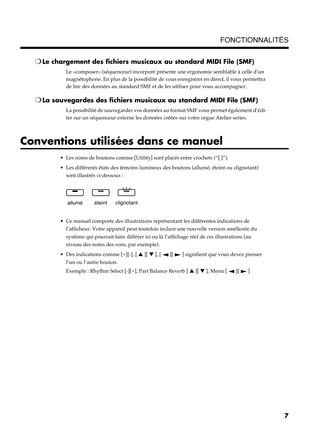 Roland AT30R manual Conventions utilisées dans ce manuel, Fonctionnalités 