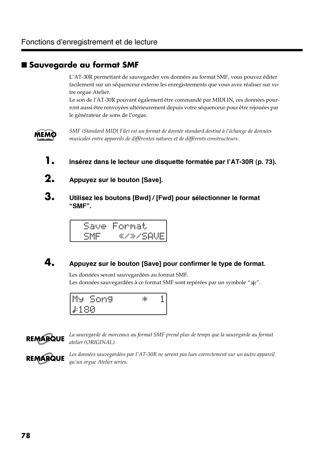 Roland AT30R manual Sauvegarde au format SMF 