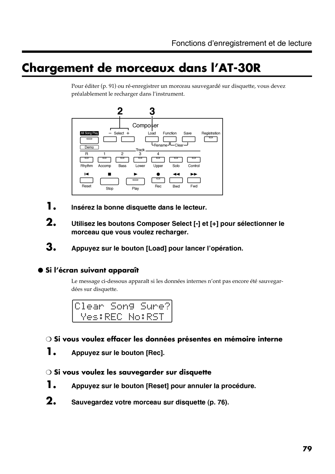 Roland AT30R manual Chargement de morceaux dans l’AT-30R 