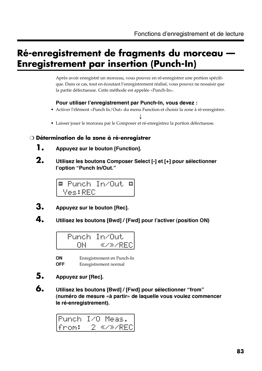 Roland AT30R manual Pour utiliser l’enregistrement par Punch-In, vous devez 