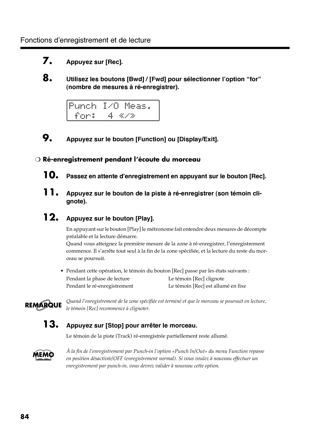 Roland AT30R manual Appuyez sur Stop pour arrêter le morceau 