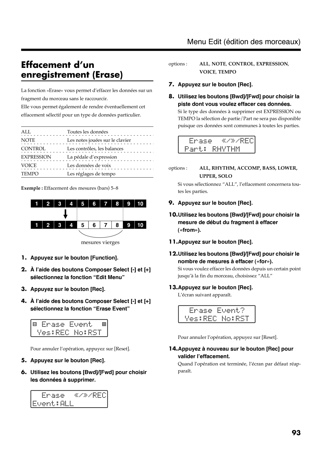 Roland AT30R manual Effacement d’un enregistrement Erase, 3 4 5 6 7 8 9 