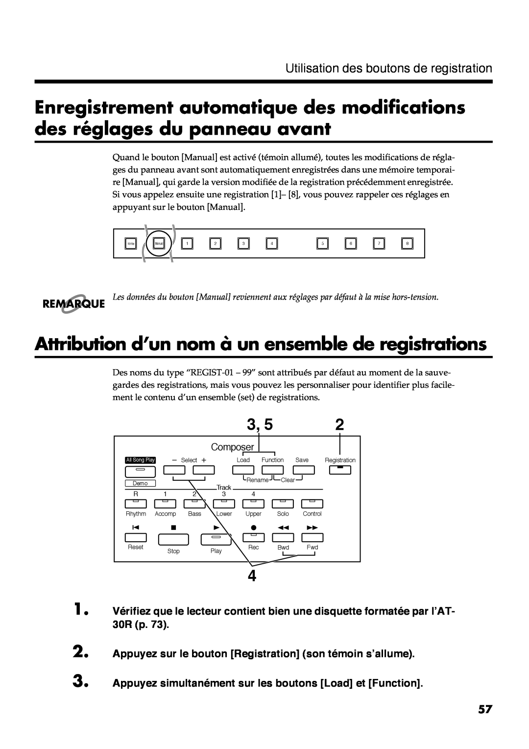 Roland AT30R Attribution d’un nom à un ensemble de registrations, Remarque, Utilisation des boutons de registration, $659% 
