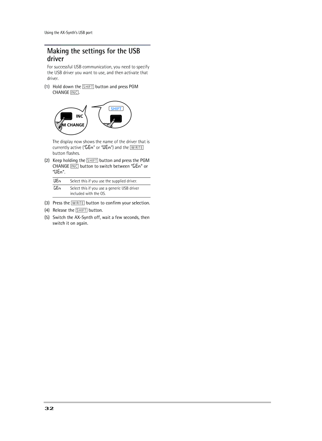 Roland AX-Synth owner manual Making the settings for the USB driver 