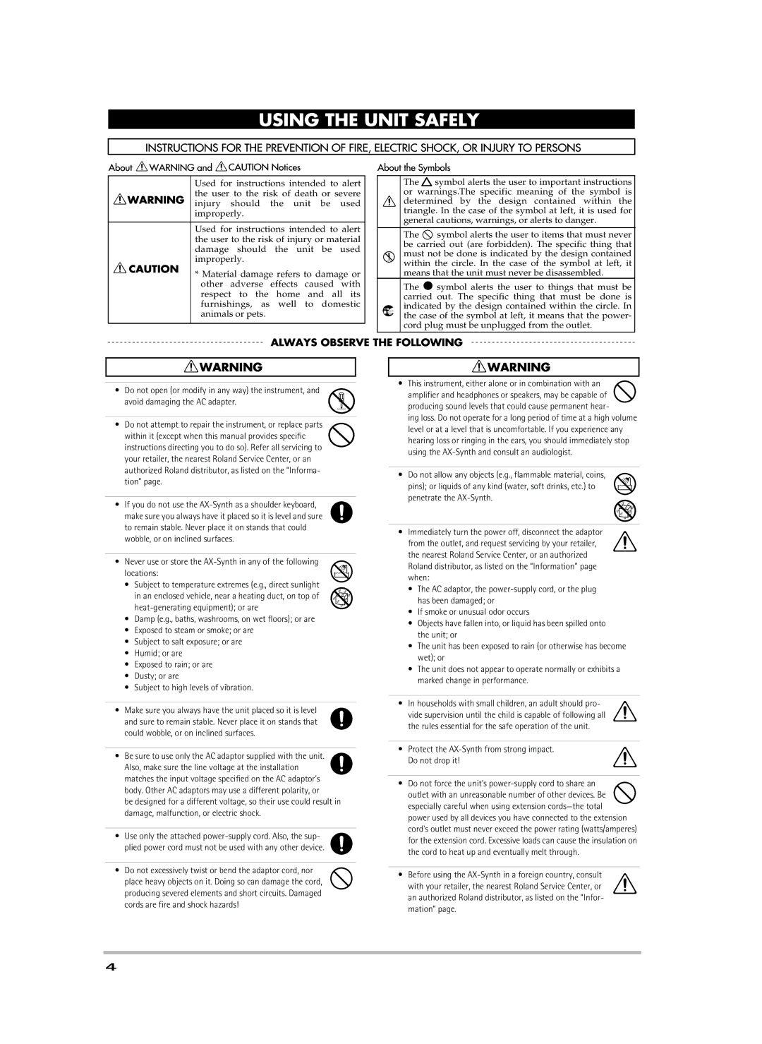 Roland owner manual If you do not use the AX-Synth as a shoulder keyboard 