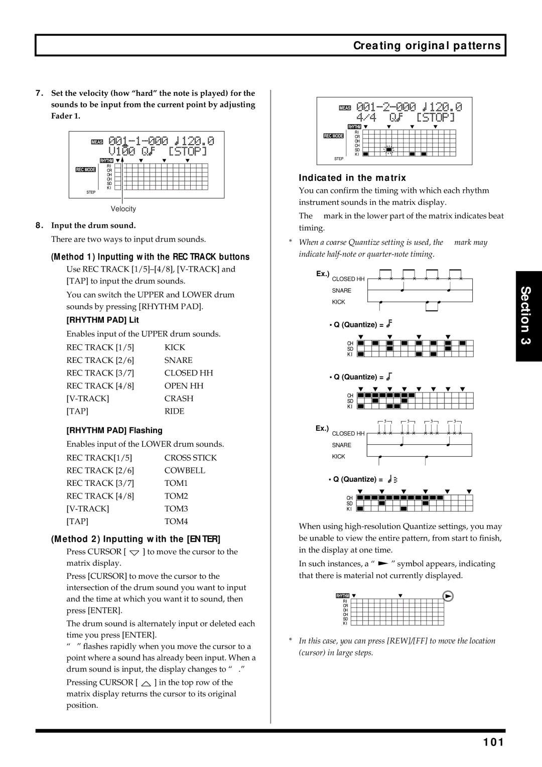 Roland BR-864 101, Method 1 Inputting with the REC Track buttons, Method 2 Inputting with the Enter, Input the drum sound 