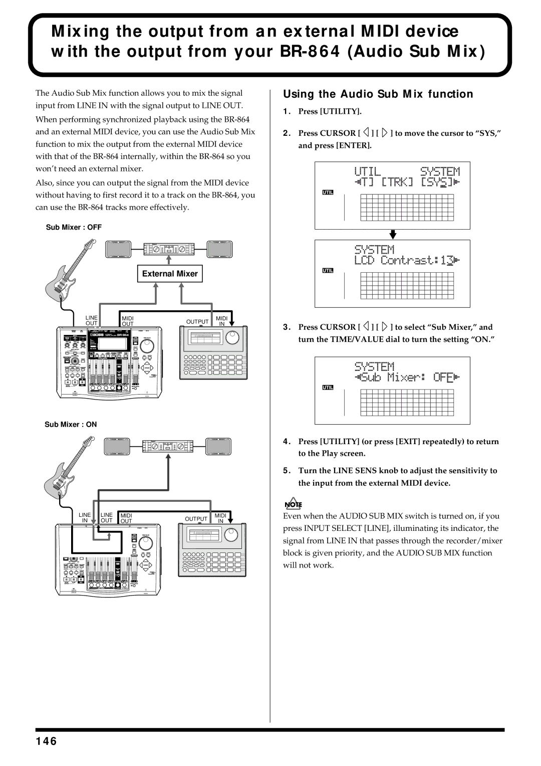 Roland BR-864 owner manual Using the Audio Sub Mix function, External Mixer 