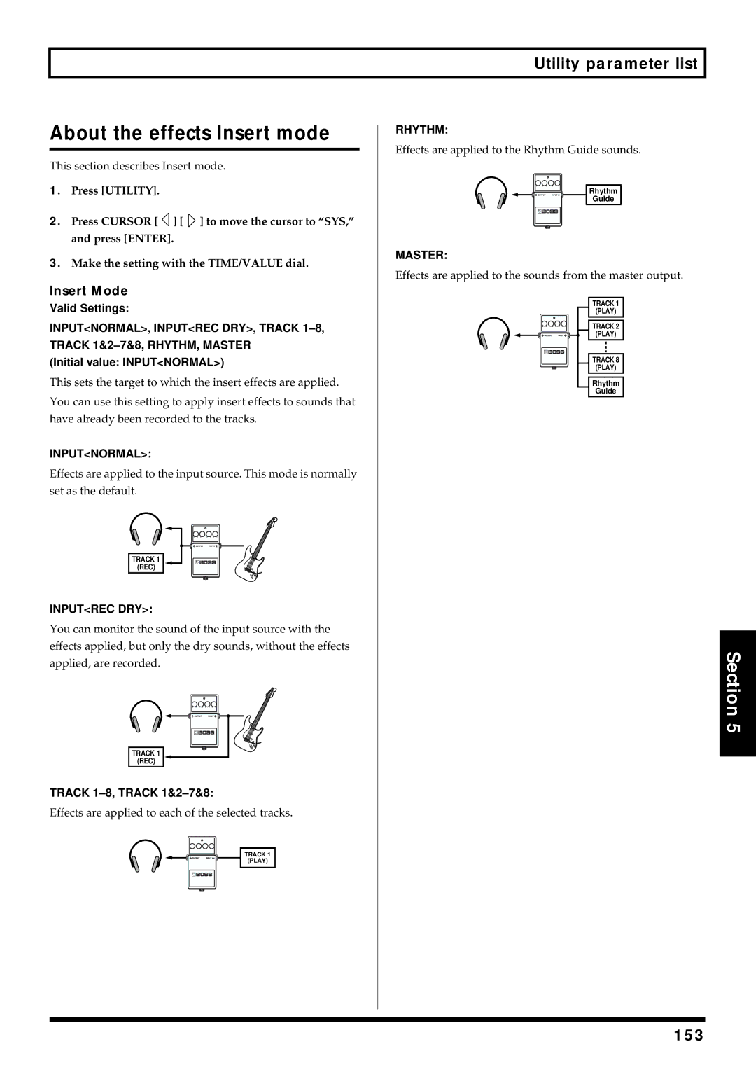 Roland BR-864 owner manual About the effects Insert mode, 153, Insert Mode 