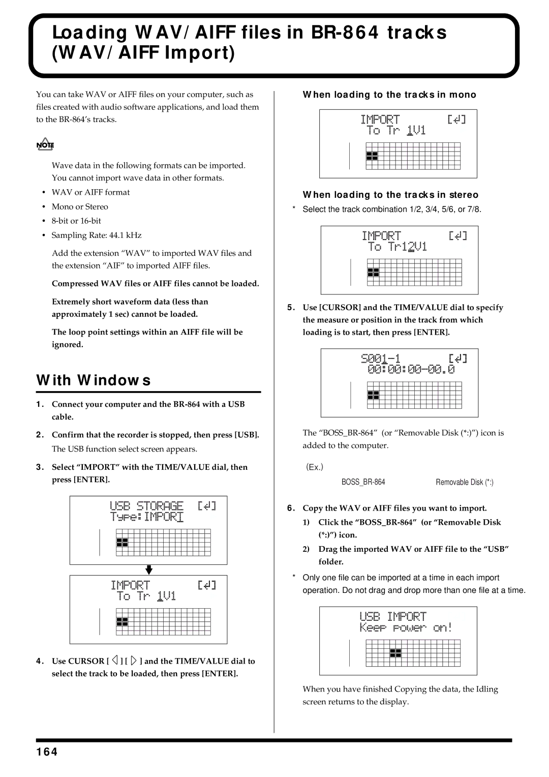 Roland BR-864 owner manual When loading to the tracks in mono, When loading to the tracks in stereo 