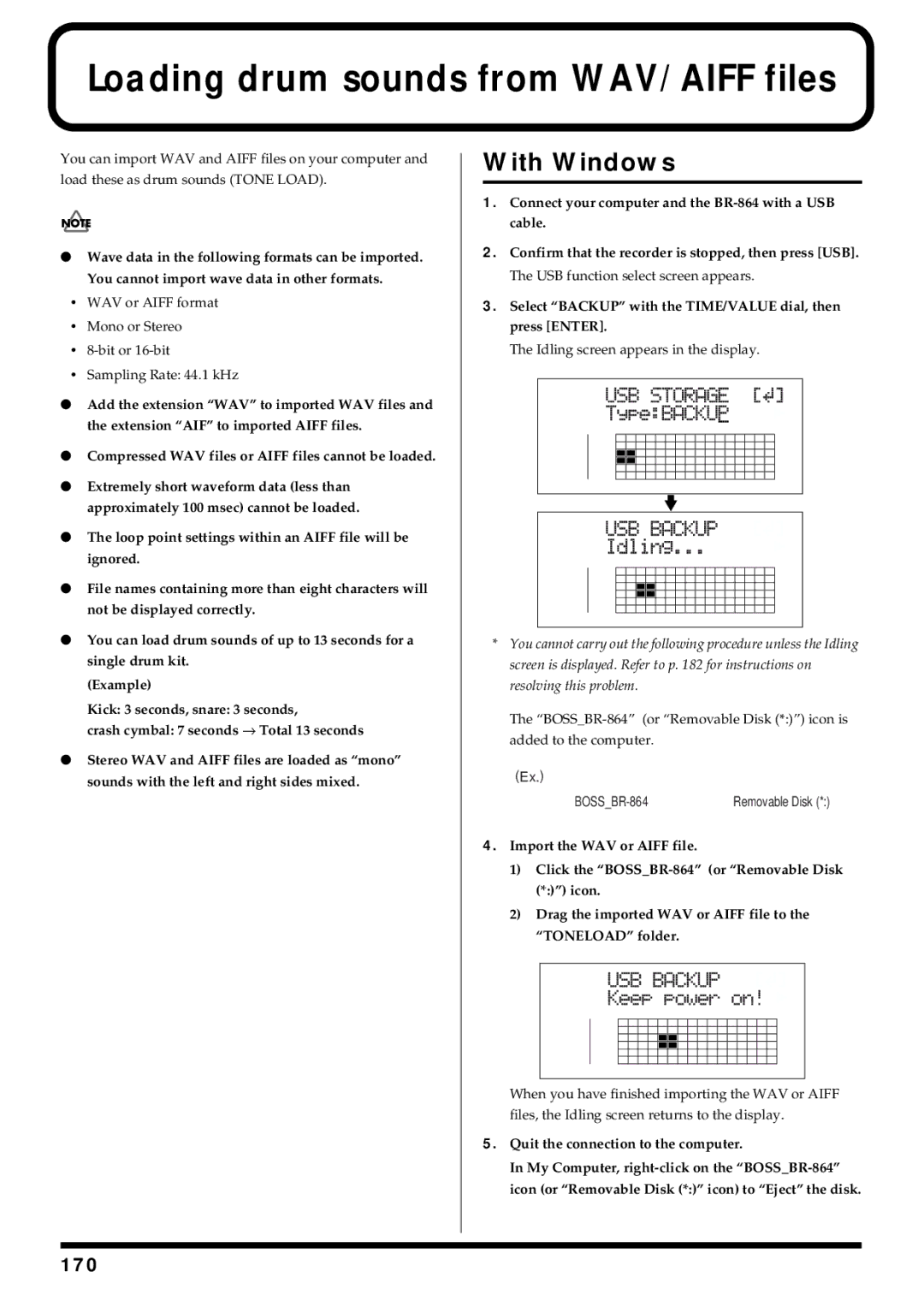 Roland BR-864 owner manual Loading drum sounds from WAV/AIFF files, 513d 