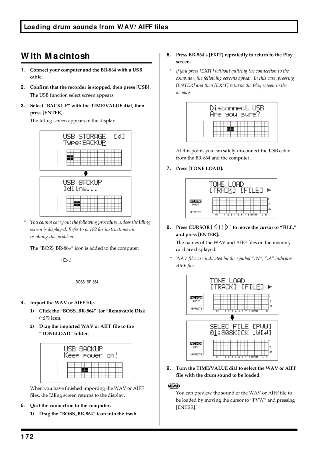Roland BR-864 owner manual With Macintosh, 172 