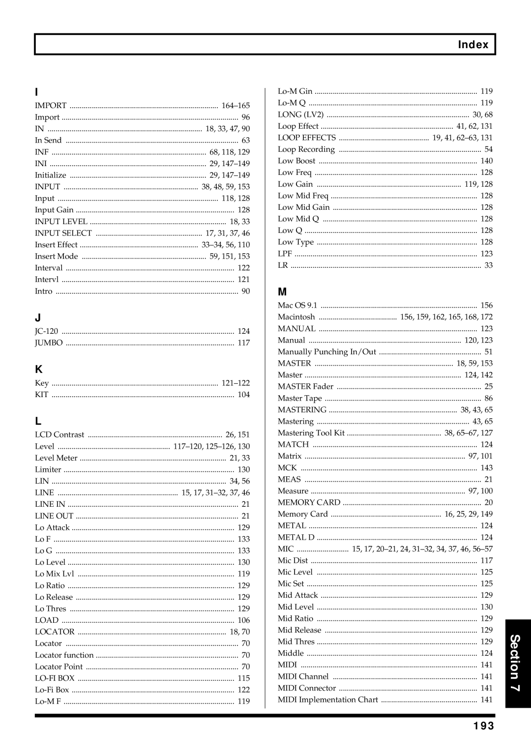 Roland BR-864 owner manual 193, Mic 