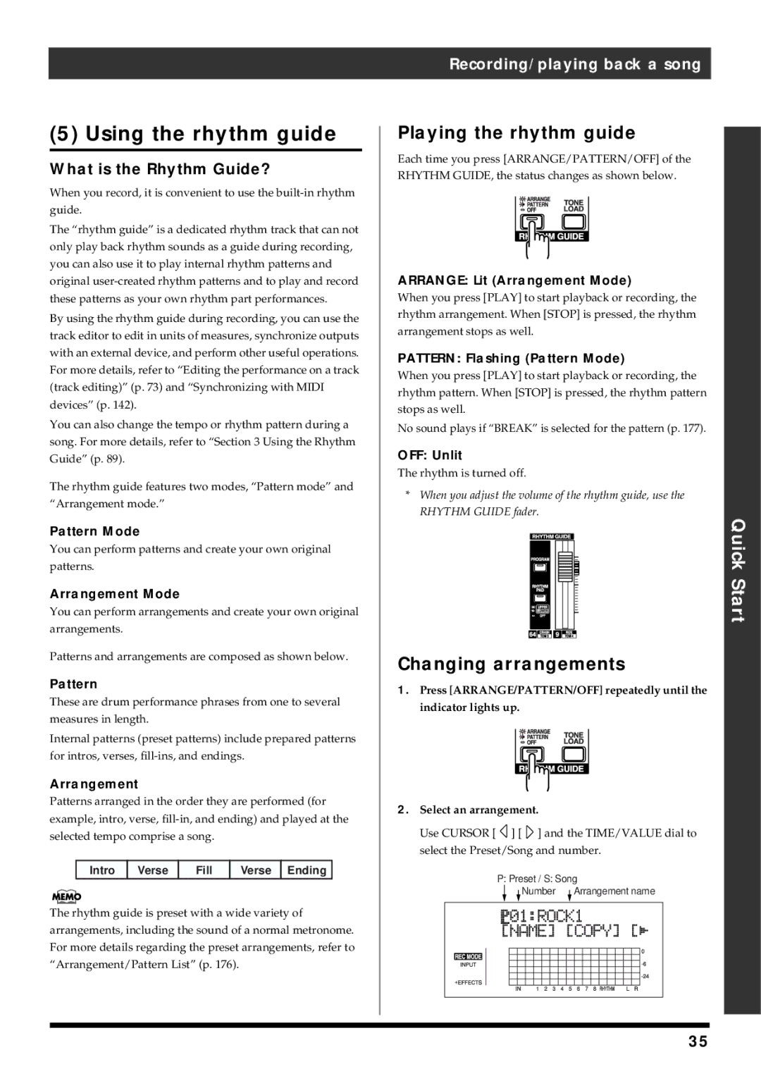 Roland BR-864 Using the rhythm guide, Playing the rhythm guide, Changing arrangements, What is the Rhythm Guide? 