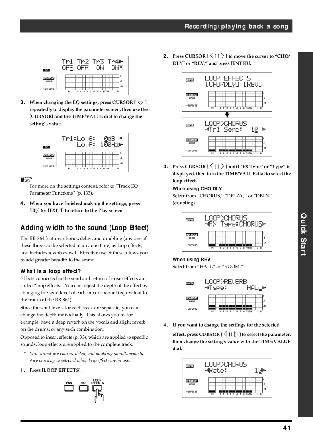 Roland BR-864 owner manual What is a loop effect?, Press Loop Effects, When using CHO/DLY, When using REV 