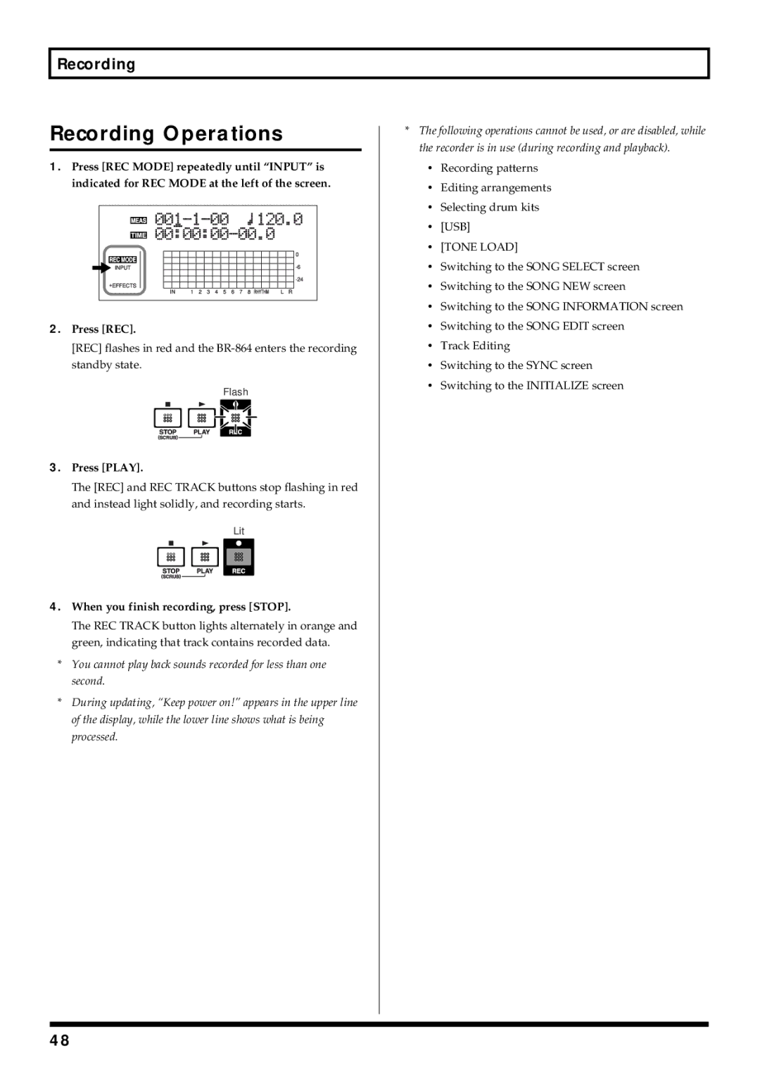 Roland BR-864 owner manual Recording Operations, Tone Load 