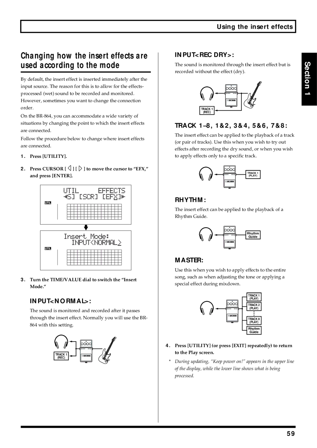 Roland BR-864 owner manual Track 1-8, 1&2, 3&4, 5&6, 7&8, Turn the TIME/VALUE dial to switch the Insert Mode 