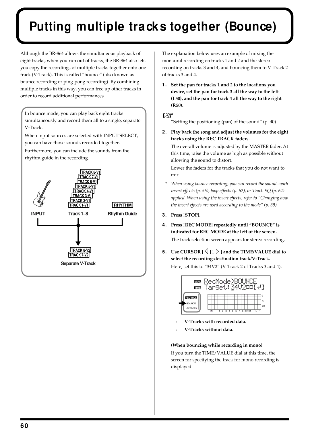 Roland BR-864 owner manual Putting multiple tracks together Bounce, Input 