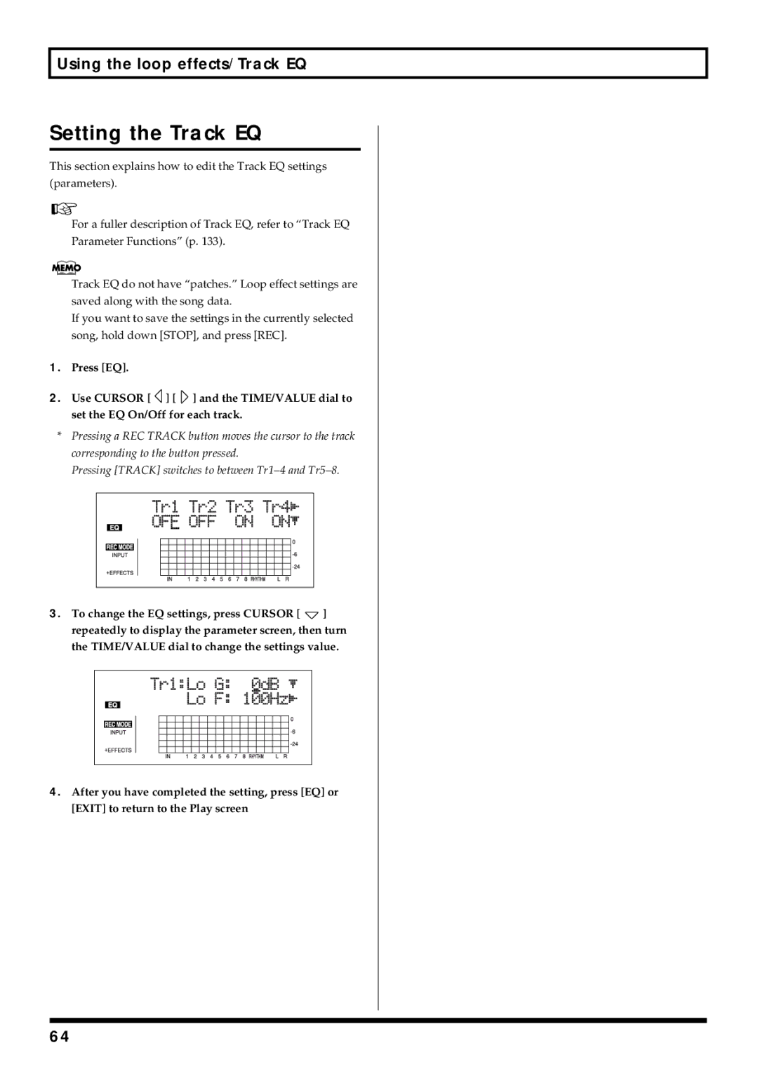 Roland BR-864 owner manual Setting the Track EQ 