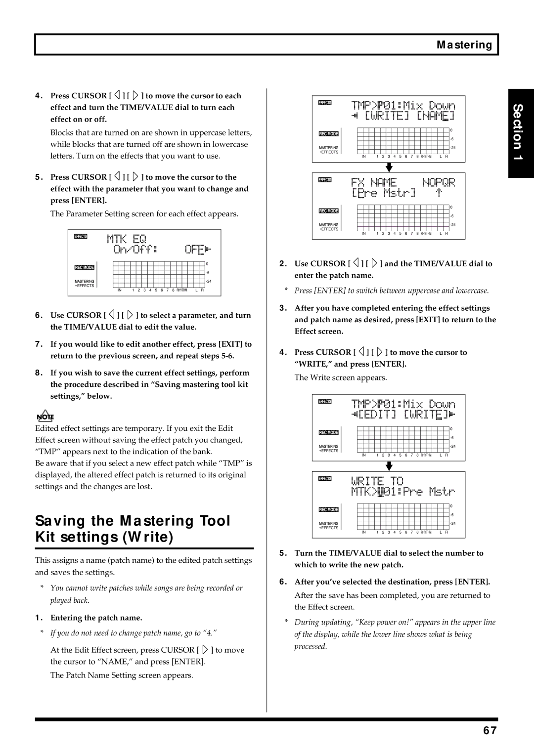 Roland BR-864 owner manual Saving the Mastering Tool Kit settings Write, 808d 