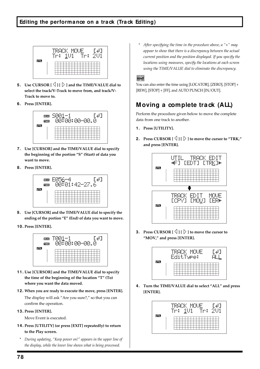 Roland BR-864 owner manual Moving a complete track ALL 