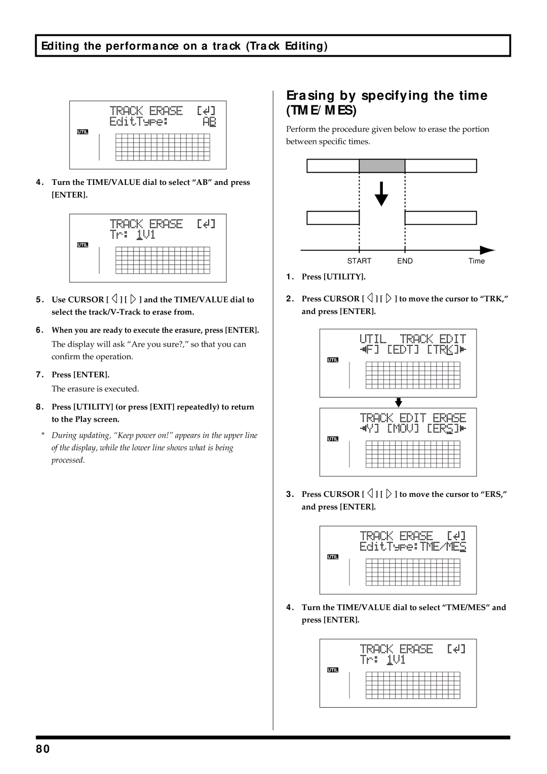 Roland BR-864 owner manual Erasing by specifying the time TME/MES 