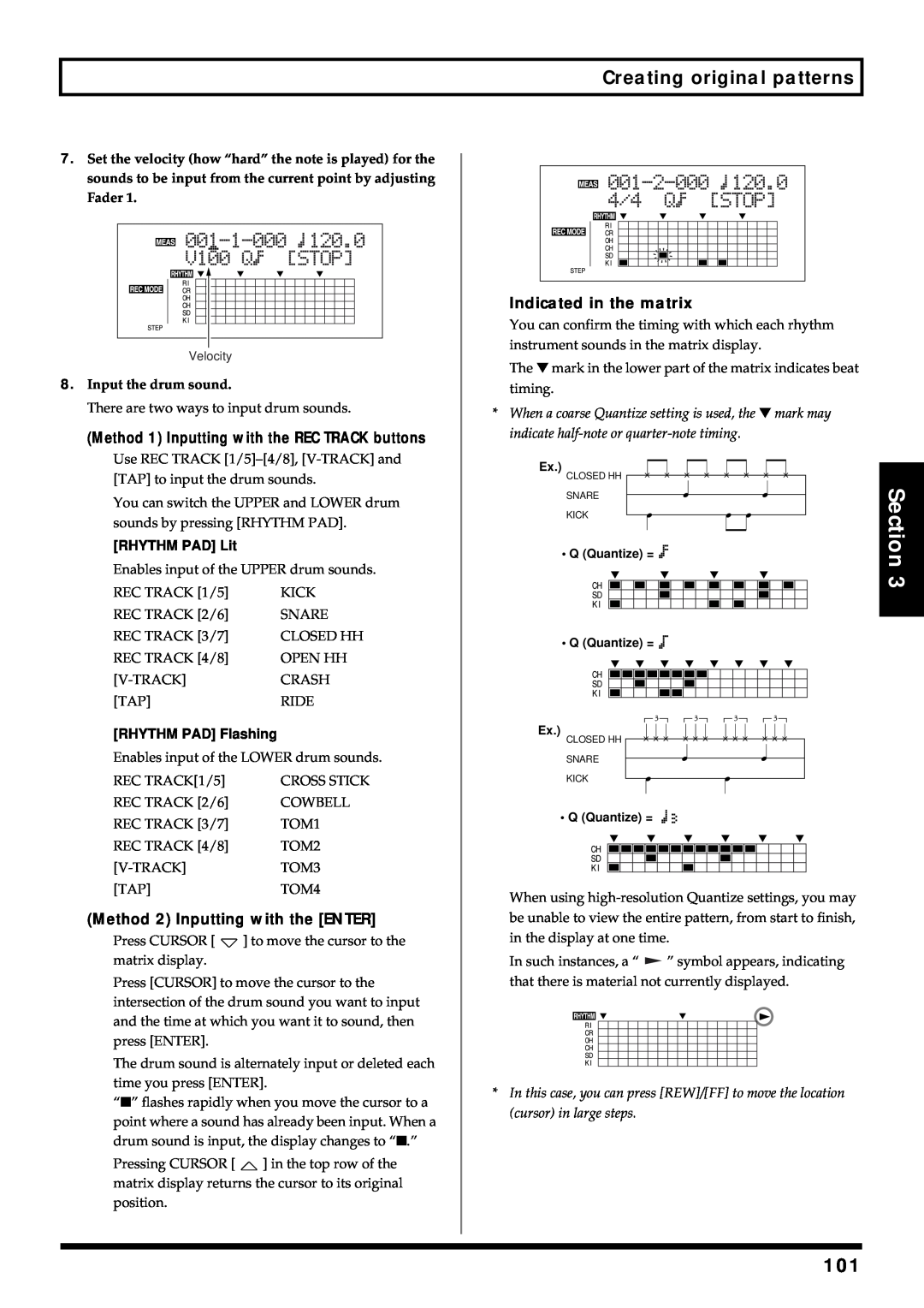 Roland BR-864 owner manual SNARE Section, Creating original patterns 
