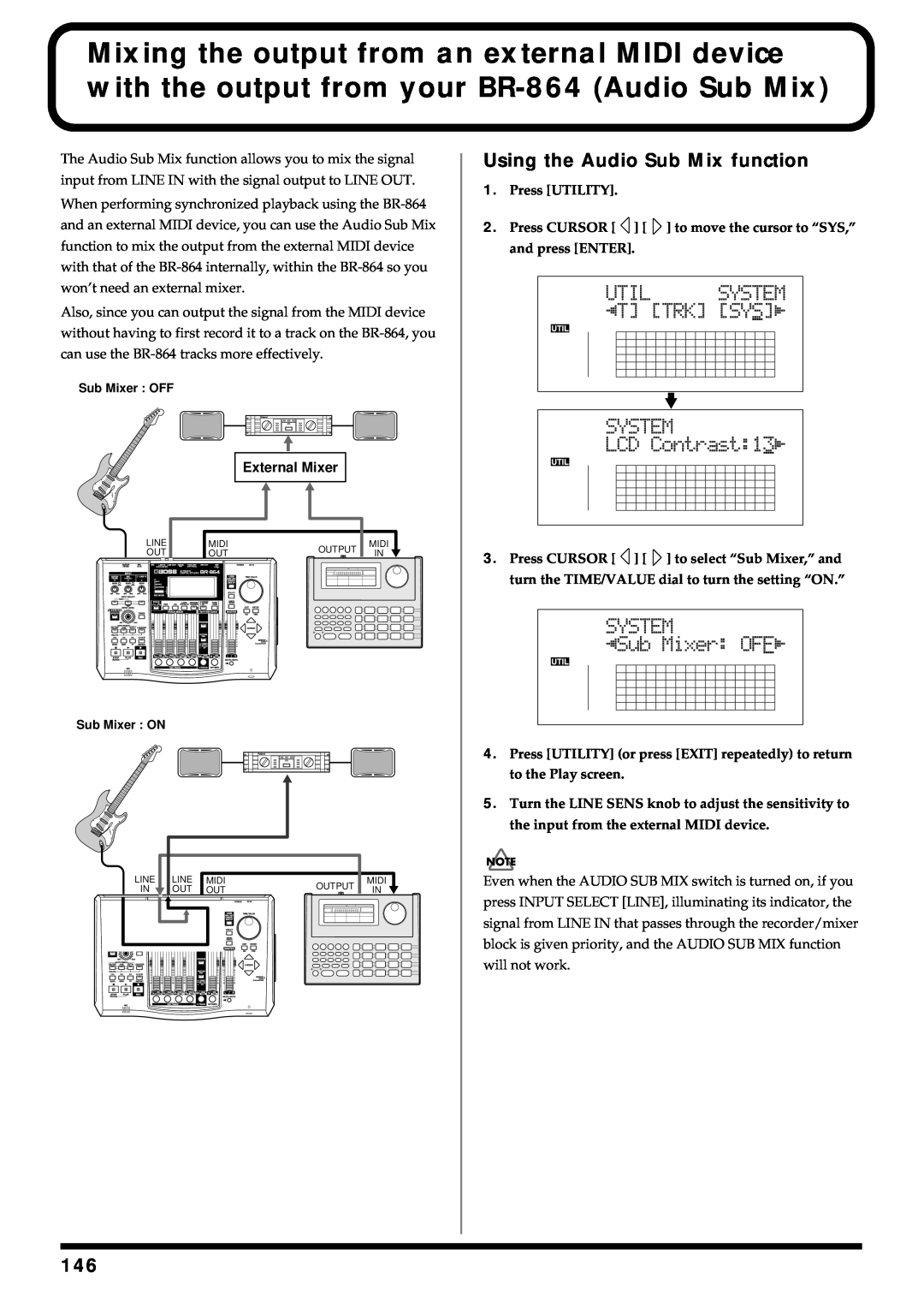 Roland BR-864 owner manual Using the Audio Sub Mix function, External Mixer 