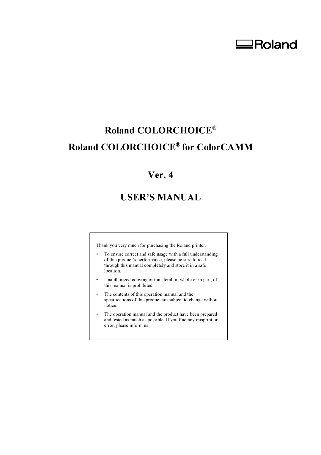 Roland COLORCHOICE user manual USER’S Manual 