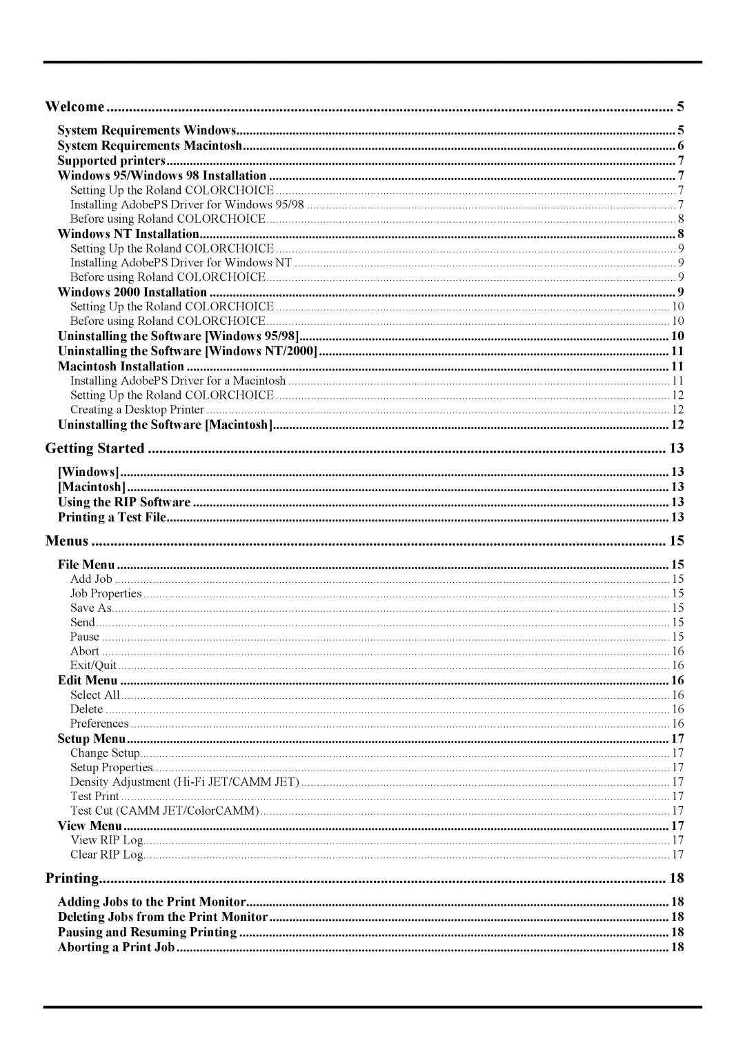 Roland COLORCHOICE user manual Getting Started 