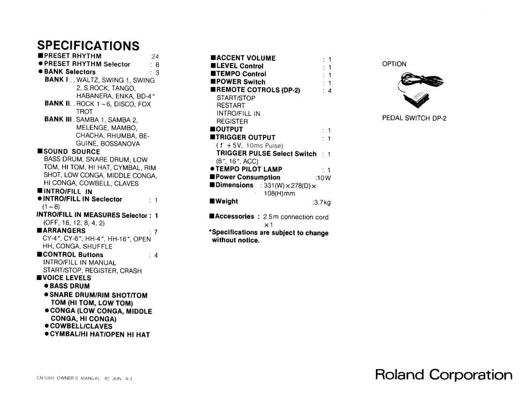 Roland CR-5000 manual 
