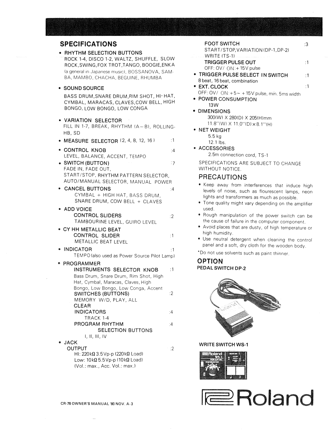 Roland CR-78 manual 