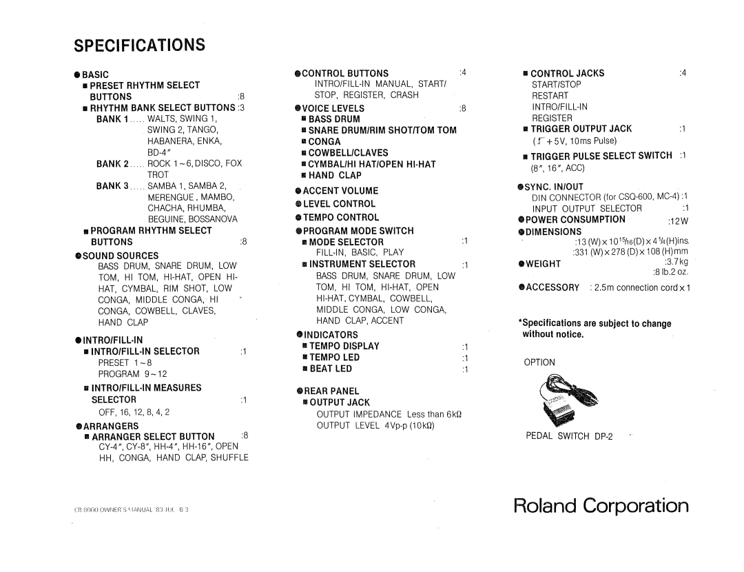 Roland CR-8000 manual 