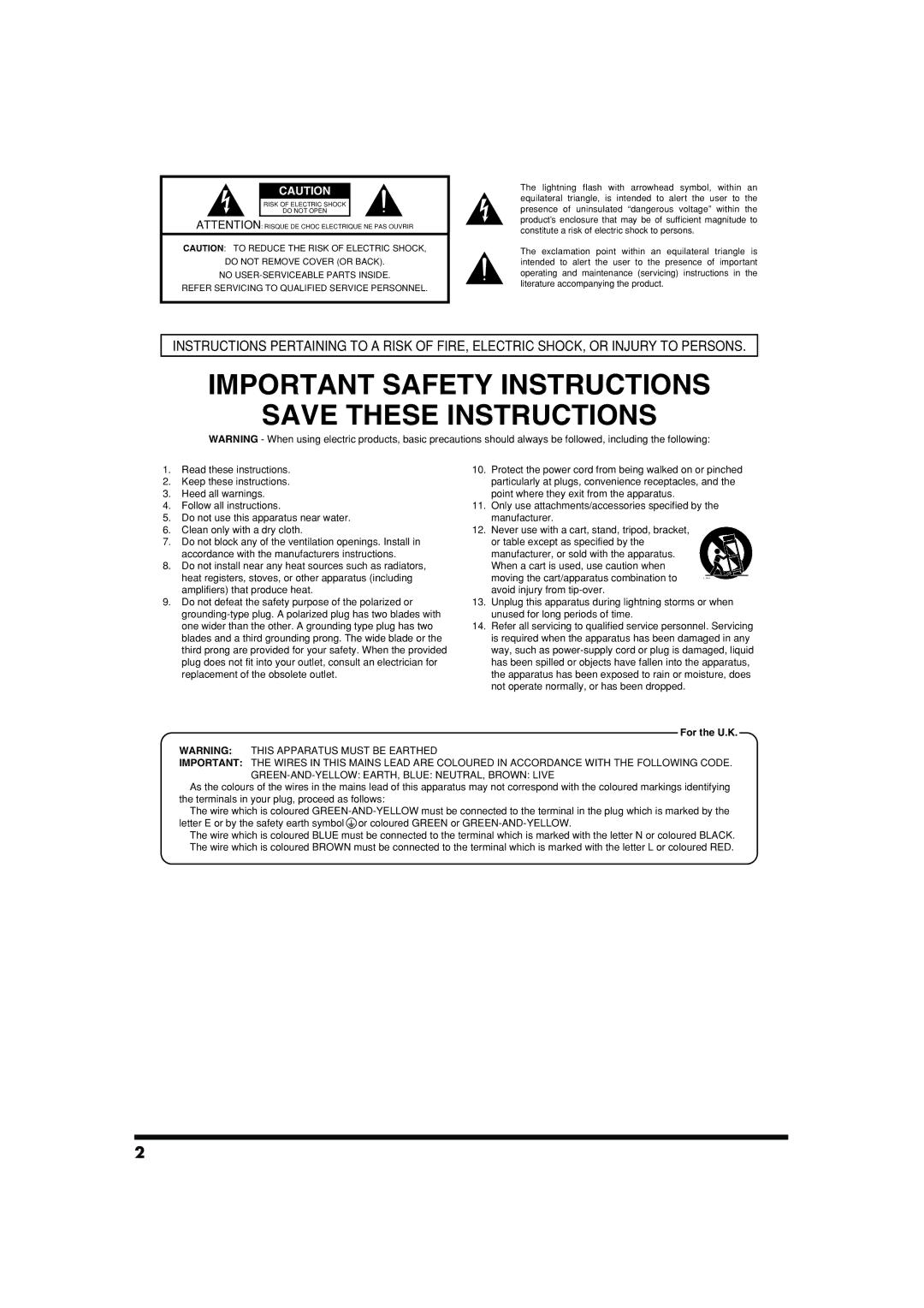 Roland CUBE-60 owner manual Important Safety Instructions, For the U.K 