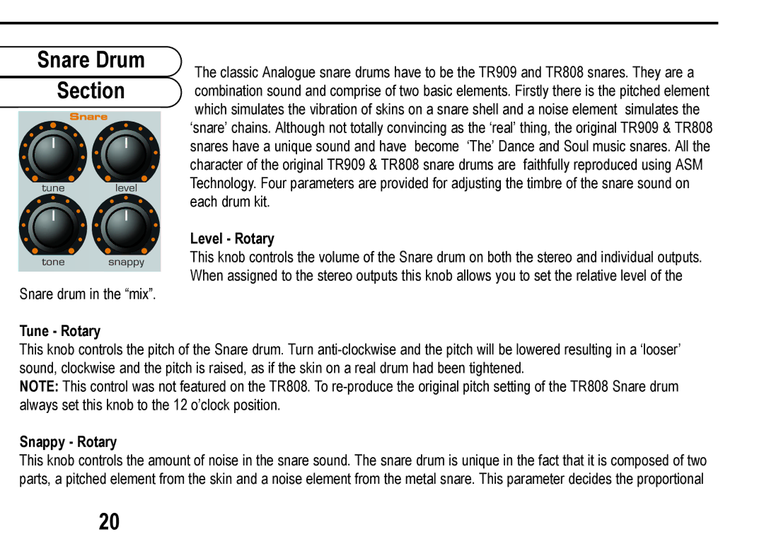 Roland D Station user manual Snare Drum Section, Snappy Rotary 