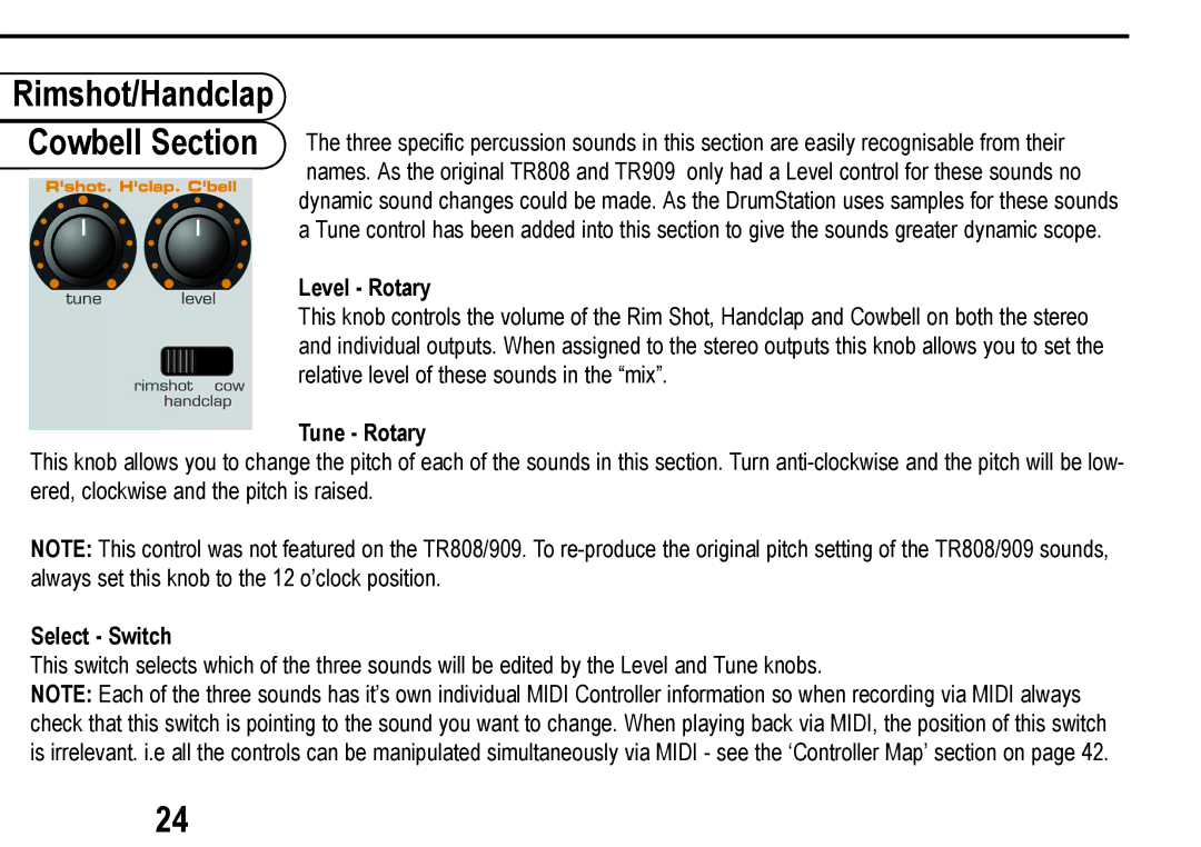 Roland D Station user manual Rimshot/Handclap Cowbell Section 